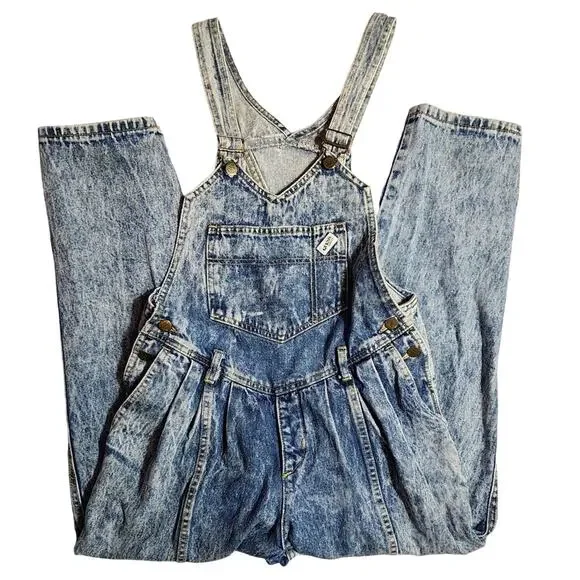 VTG Guess Georges Marciano 1980s Grunge Denim Overalls Sz 2 Retry 80s Acid Wash - Picture 1 of 9